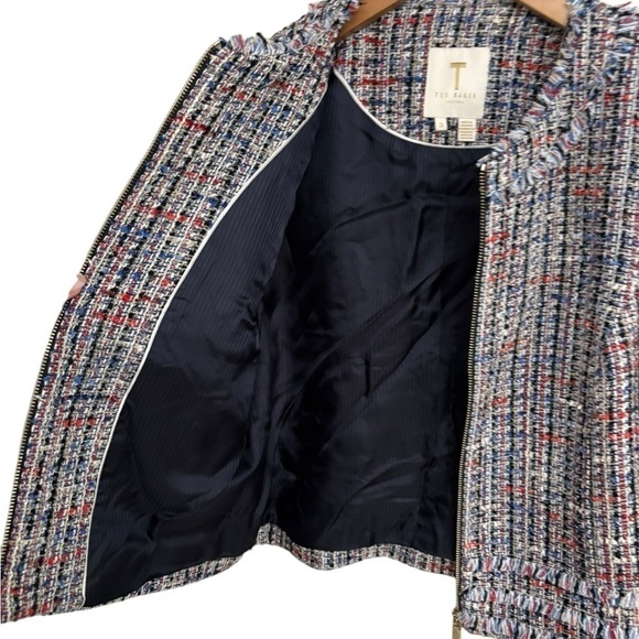 Ted Baker Tweed Fringe Full Zip Jacket Sz 3 - Picture 4 of 13